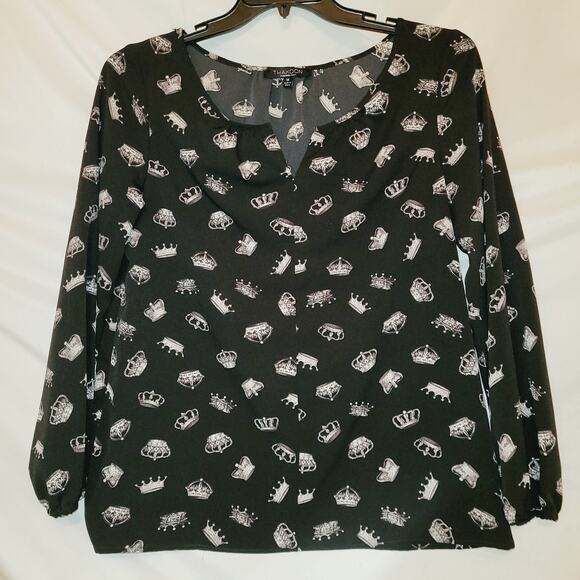 Thakoon womens black and white all over crown print long sleeved blouse Size Med - Picture 1 of 4